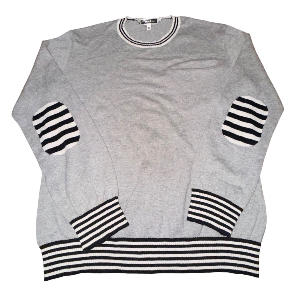 Andrew Buckler Sweater Cotton Cashmere Elbow Patch Indie Preppy XL Grey